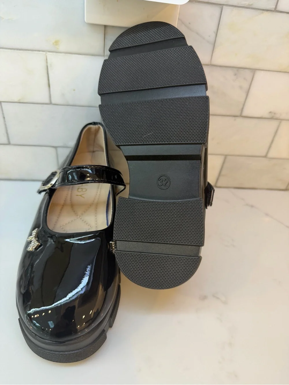 Girls' Black Patent Mary Jane Chunky Sole School Shoes